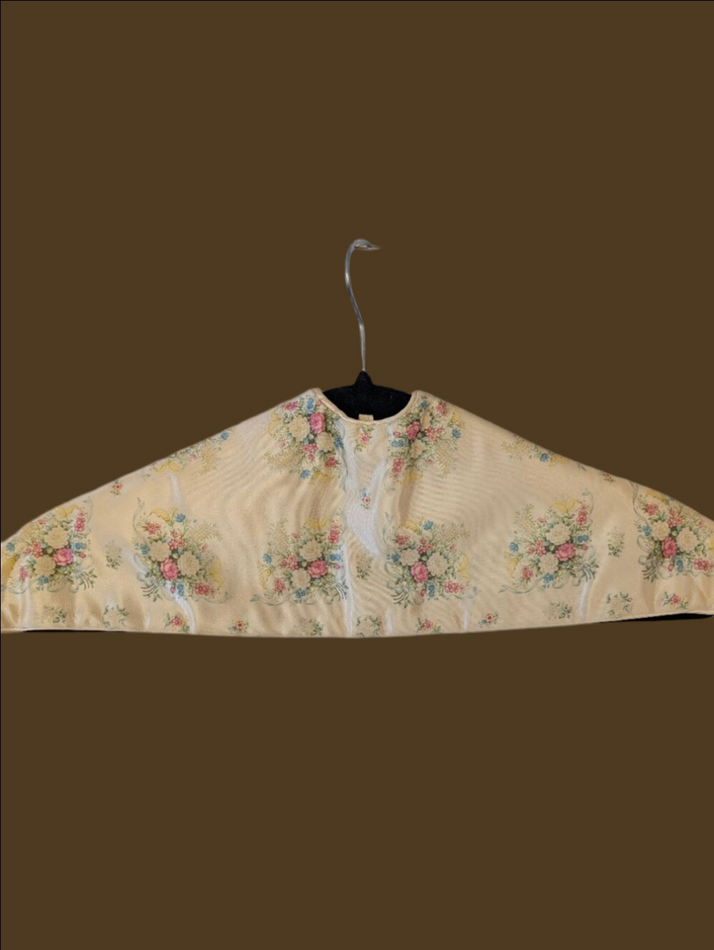 Vintage Hanger Cover in Cream and Pastel Bouquet Satin Fabric 1940's